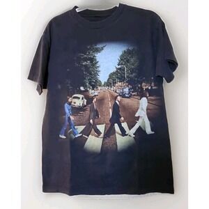 Vintage 1990 The Beatles Abbey Road Black T-Shirt Size Medium double sided